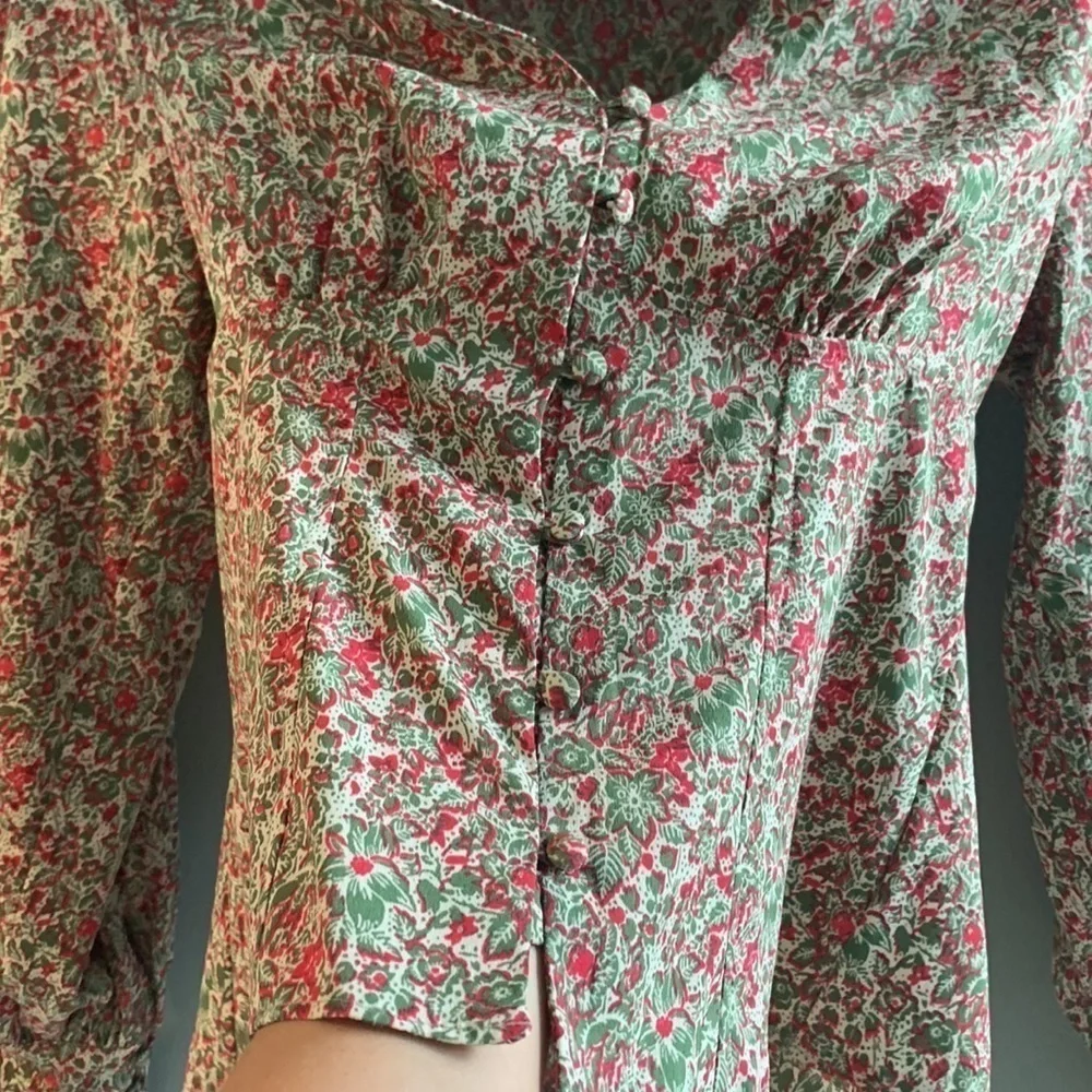 TOPSHOP Floral Cottagecore Victorian Button Up Corset Cropped Blouse Size 2 - Picture 4 of 7